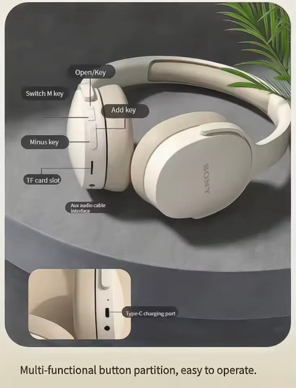 SONY P2961 Wireless Headphones Bluetooth Foldable 9D HIFI Stereo Sound Headset Long Battery Life Heavy Bass Earphone